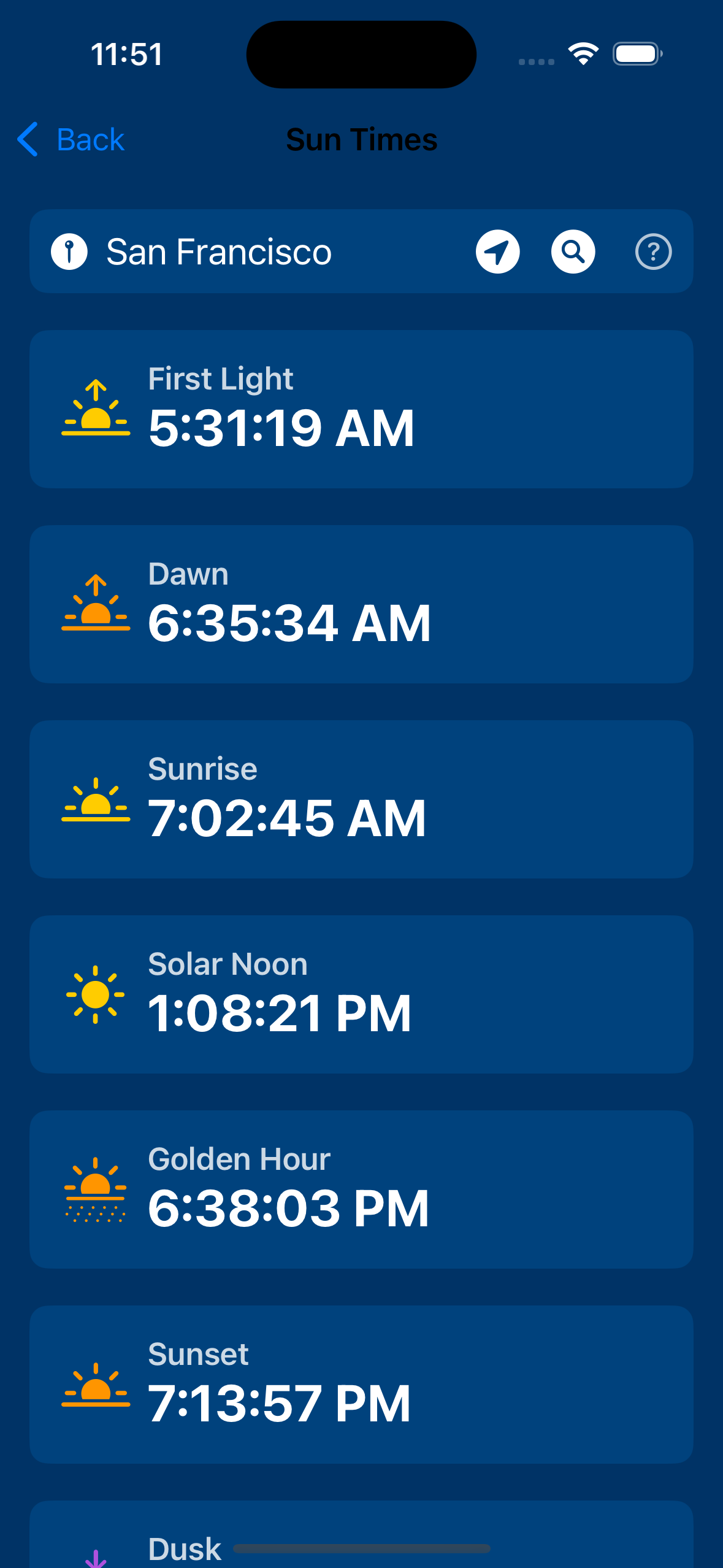 Sunrise and sunset times